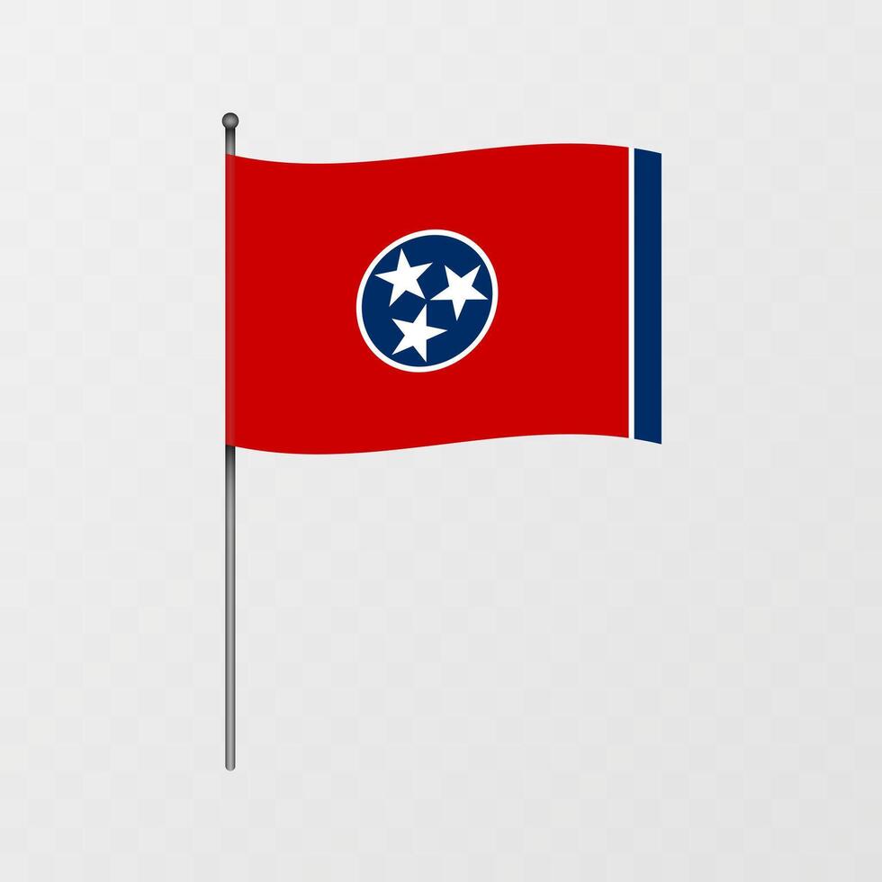 Tennessee state flag on flagpole. illustration. vector