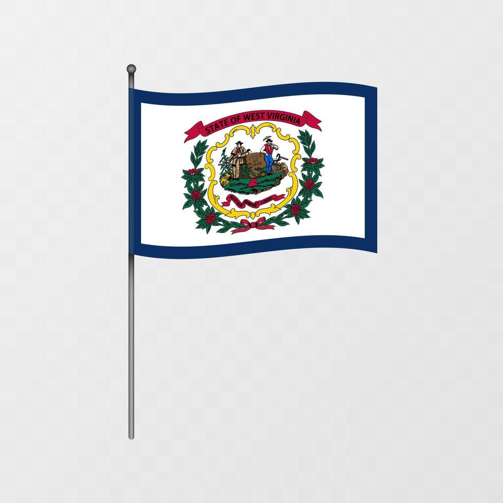 West Virginia state flag on flagpole. illustration. vector