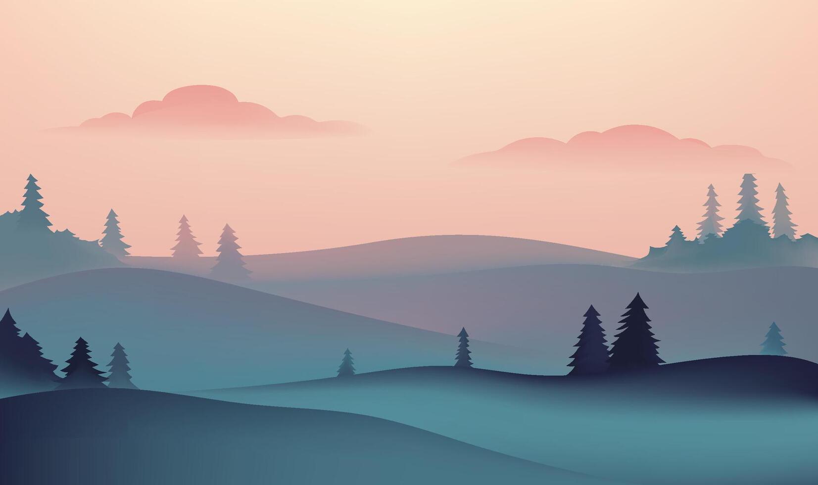 a digital painting of a landscape with mountains and clouds. vector