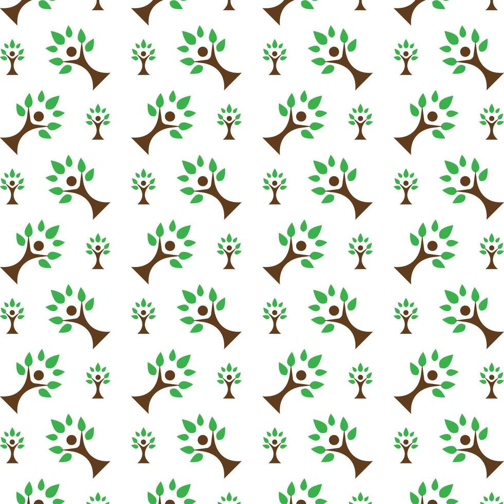 Green tree specialized trendy multicolor repeating pattern illustration design vector
