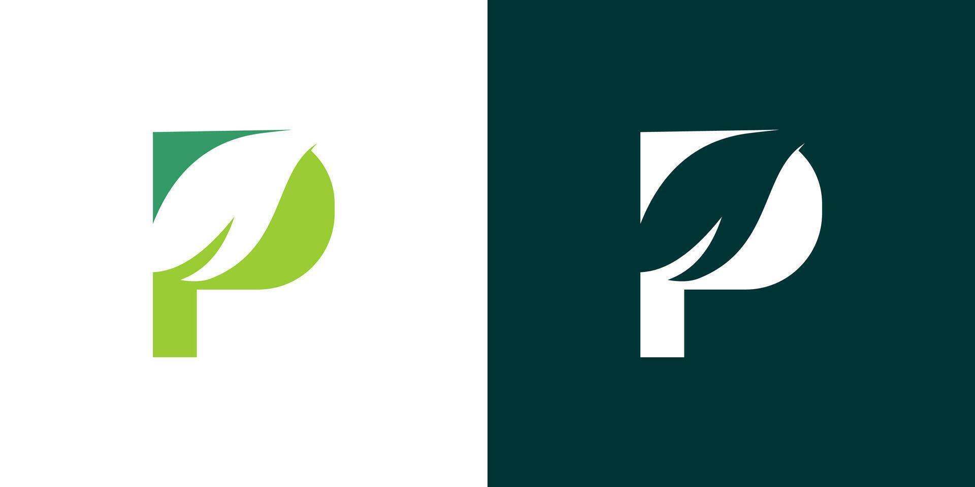 Letter P leaf plant tree icon eco green vector
