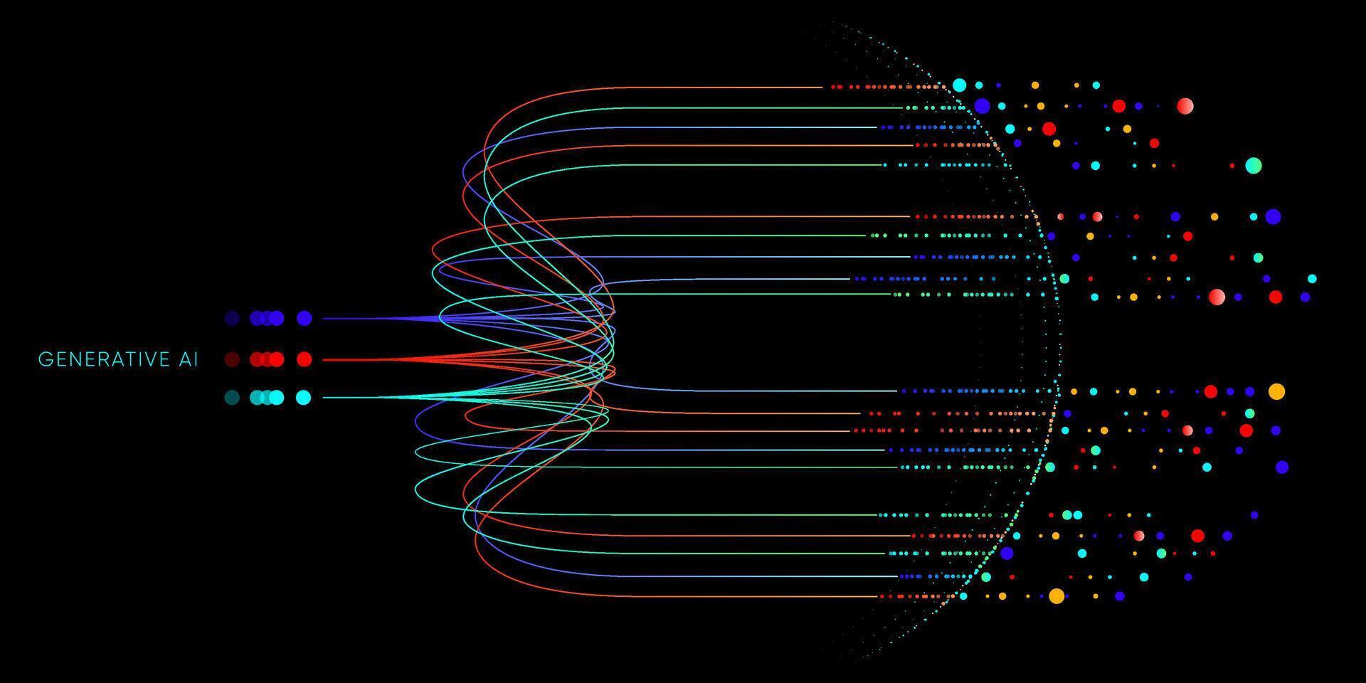 ilustración de resumen corriente información con cian línea y punto. grande datos, tecnología, ai, datos transferir, datos fluir, grande idioma modelo, natural idioma Procesando, Hola, nlp vector