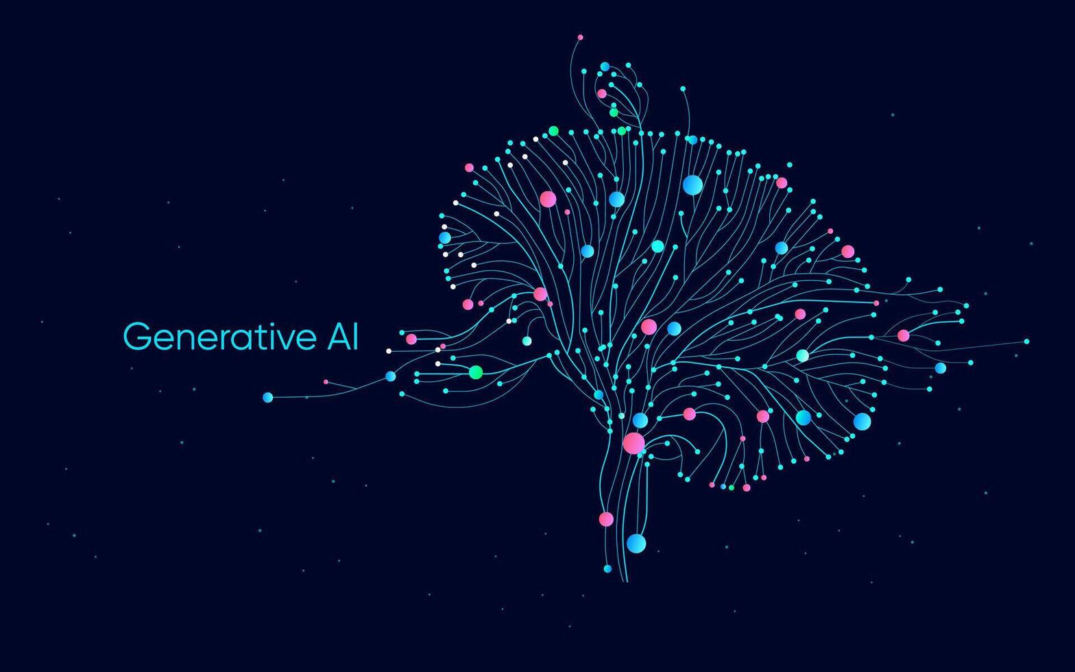 Illustration of abstract stream information with cyan line and dot. Big data, technology, AI, data transfer, data flow, large language model, natural language processing, LLM, NLP vector