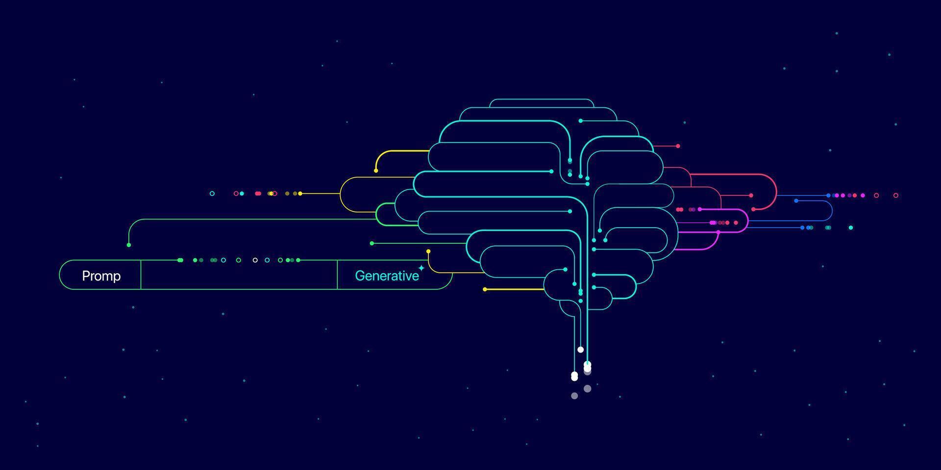 Illustration of abstract stream information with cyan line and dot. Big data, technology, AI, data transfer, data flow, large language model, natural language processing, LLM, NLP vector