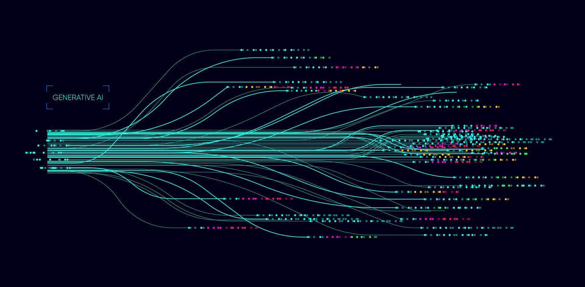 ilustración de resumen corriente información con cian línea y punto. grande datos, tecnología, ai, datos transferir, datos fluir, grande idioma modelo, natural idioma Procesando, Hola, nlp vector
