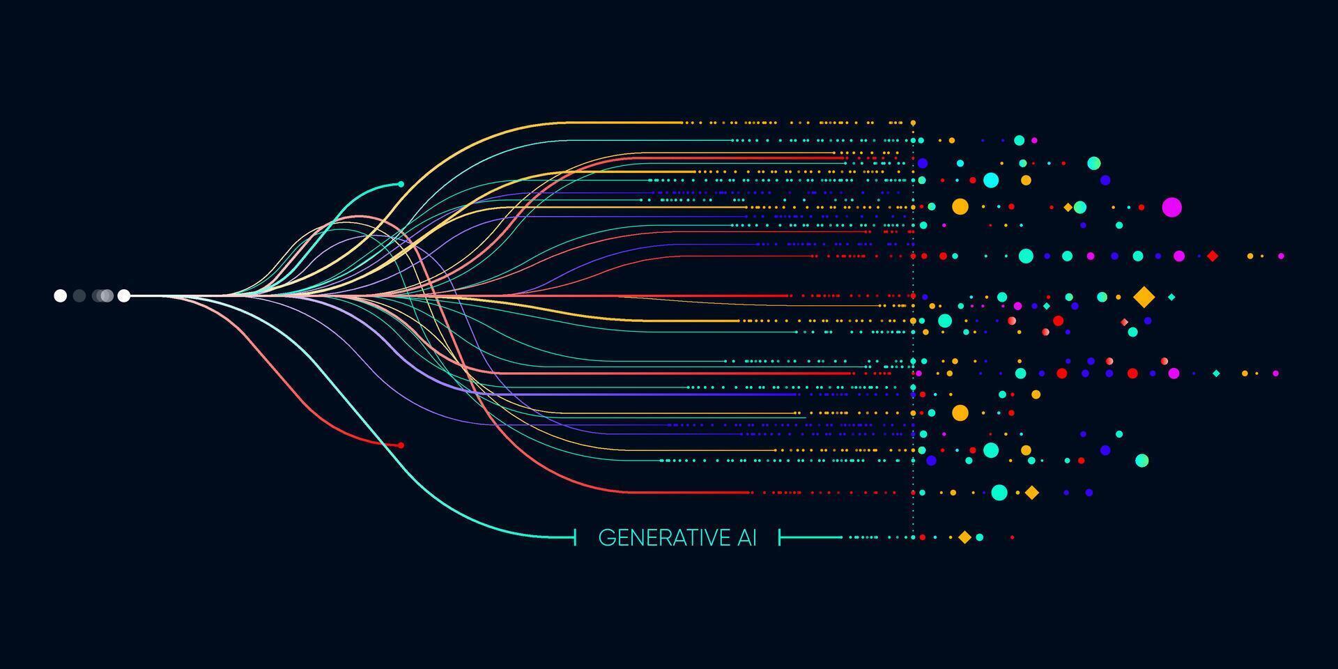 Illustration of abstract stream information with cyan line and dot. Big data, technology, AI, data transfer, data flow, large language model, natural language processing, LLM, NLP vector