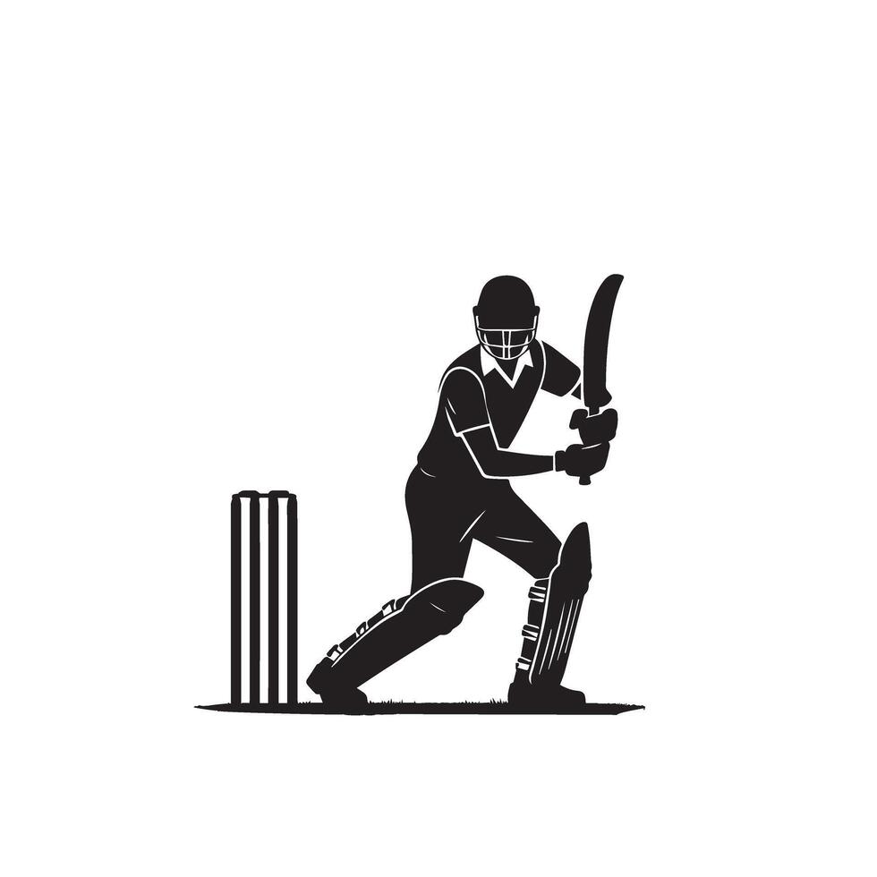 Cricket player silhouette. cricket batsman different scope silhouette illustration. cricket player logo vector