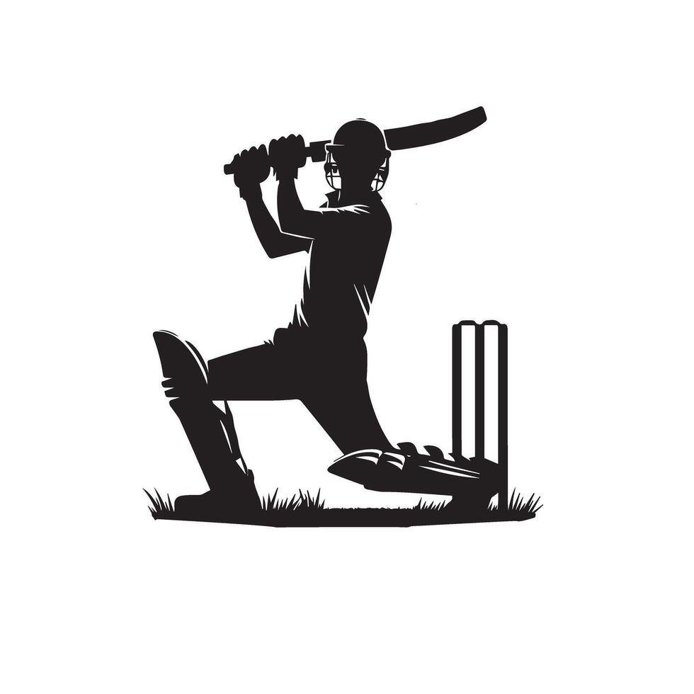 Cricket player silhouette. cricket player batsman different scope silhouette illustration. cricket player logo vector