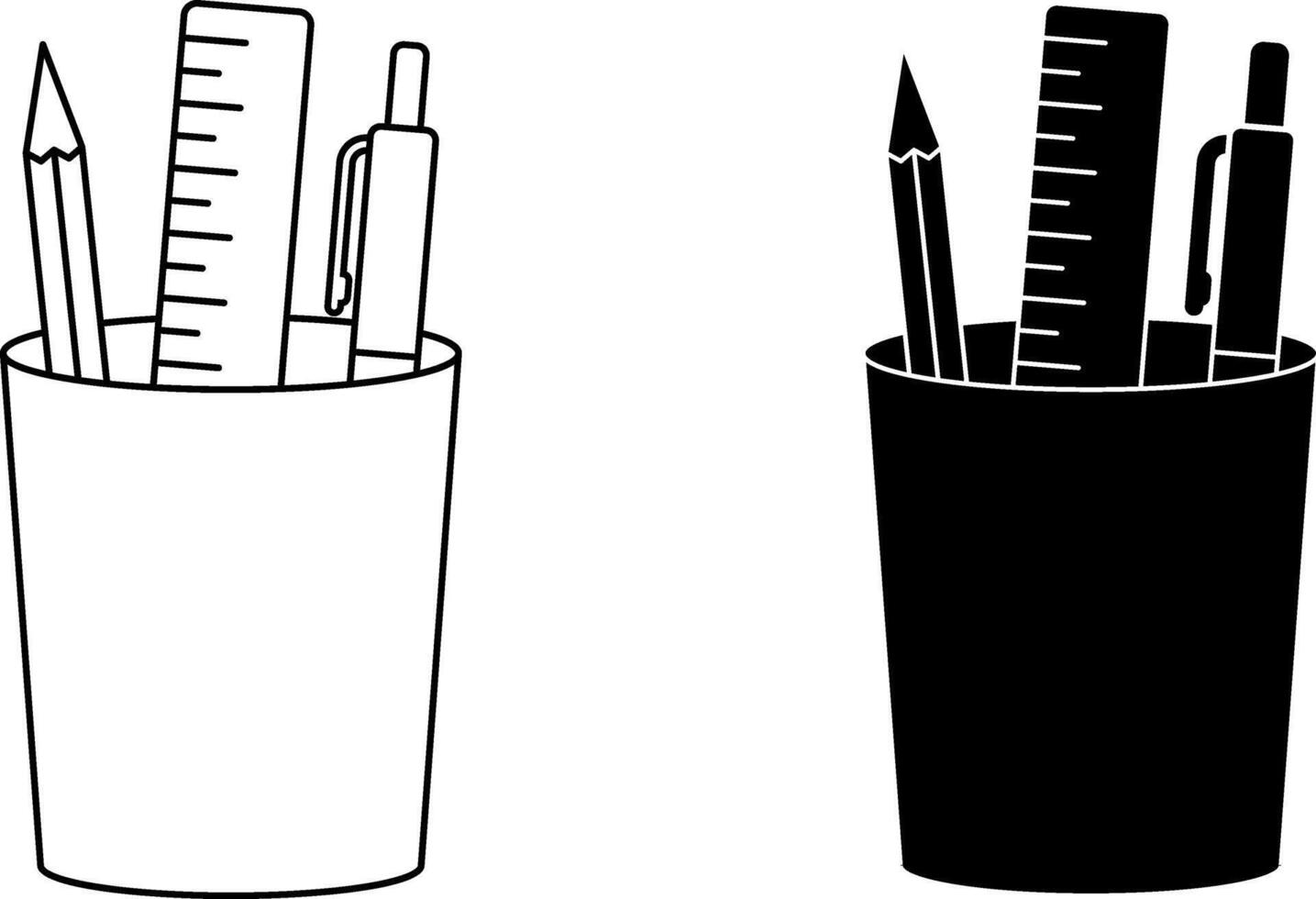 side view pencil holder icon set vector