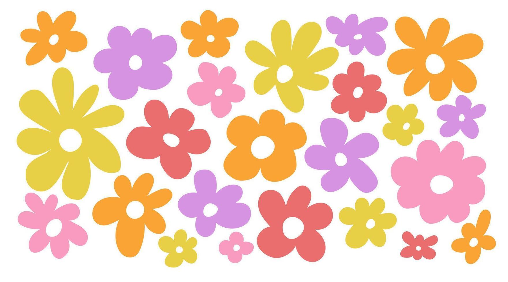 Retro floral botanical background. Set of colorful simple flower shape. Colorful floral elements for design. vector