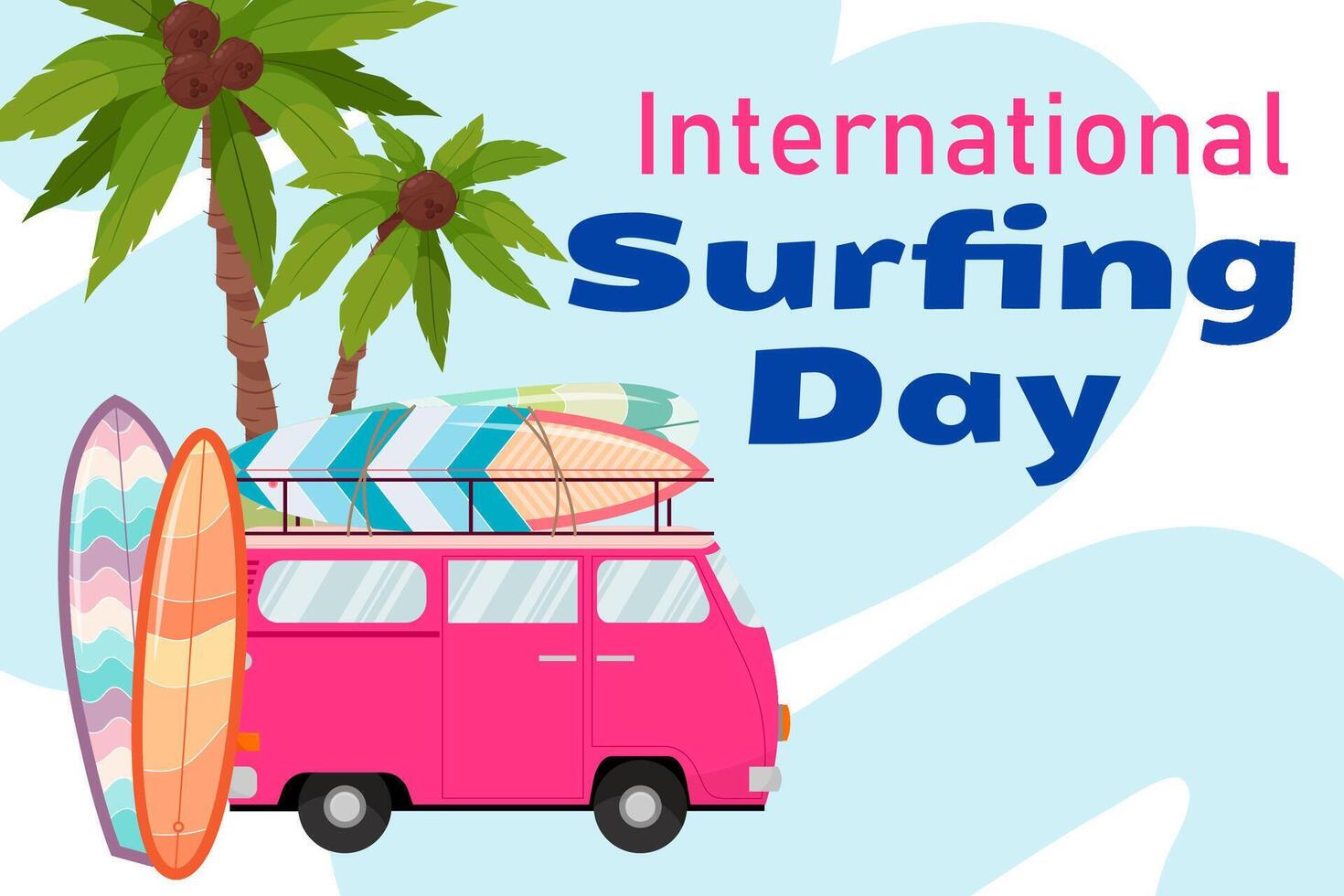 International Surfing Day. Surfboard in flat style. Summer banner. Surfing. vector