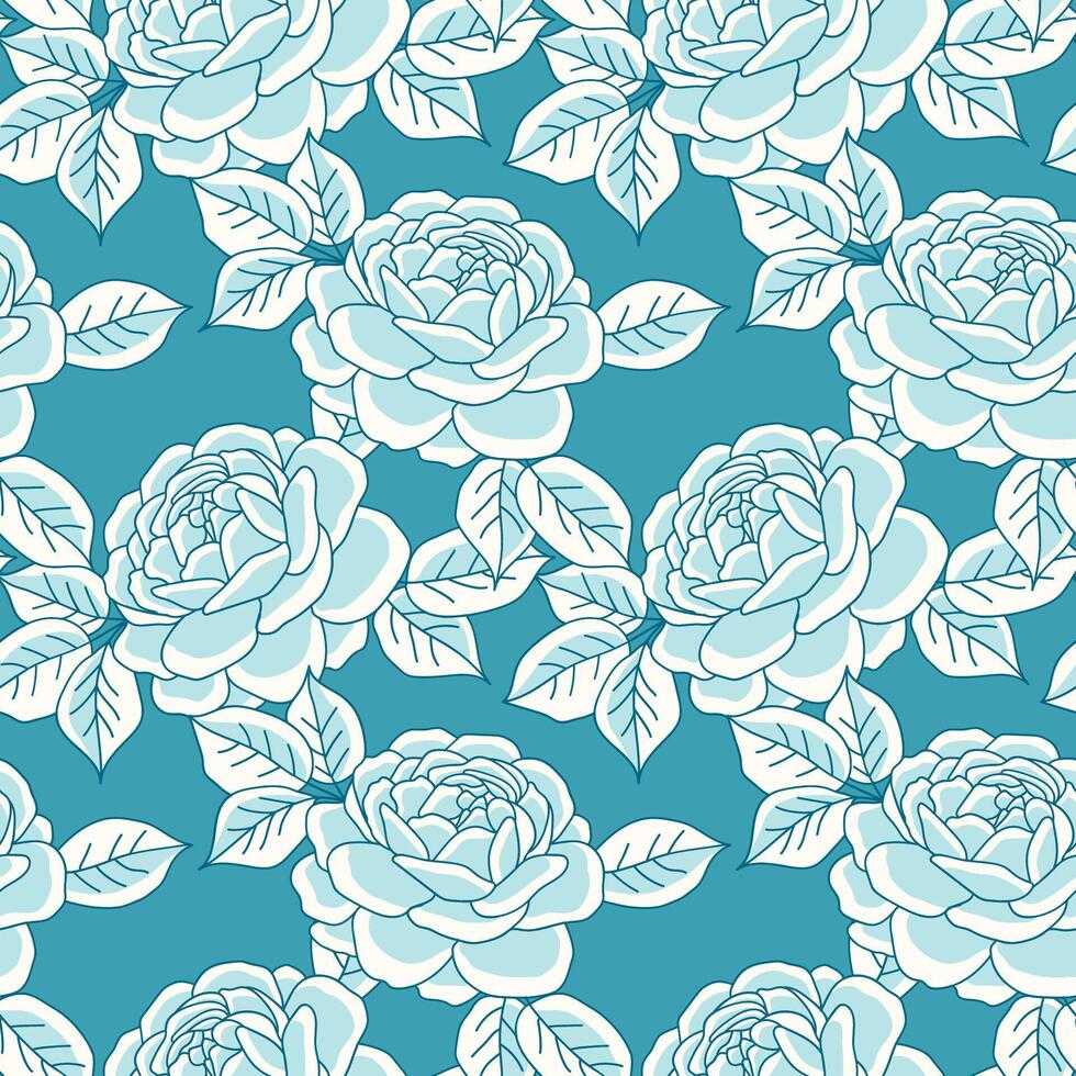 Hand drawn seamless illustration of blue peony flowers vector