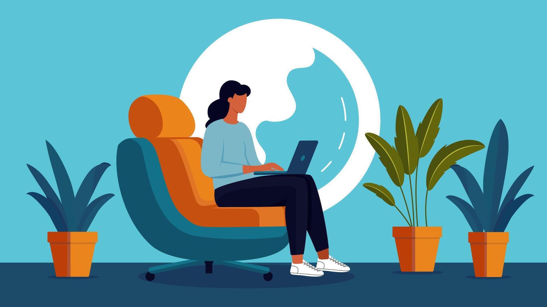 Girl working at home with a laptop 2D cartoon character. Isolated outline of a man. Remote work flat spots illustration vector