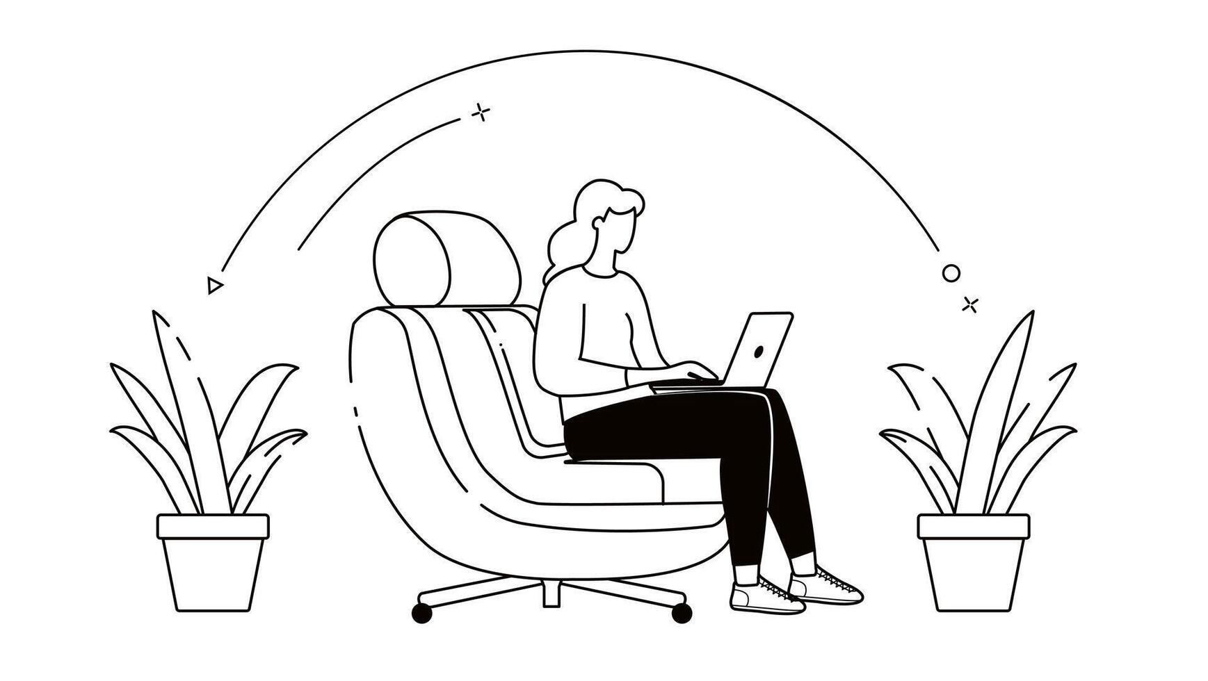 Girl working at home with laptop. vector
