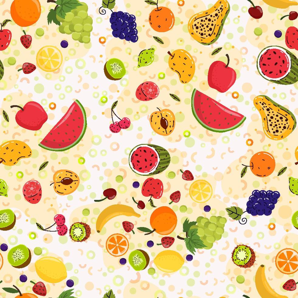 seamless pattern hand drawn fruit collection vector
