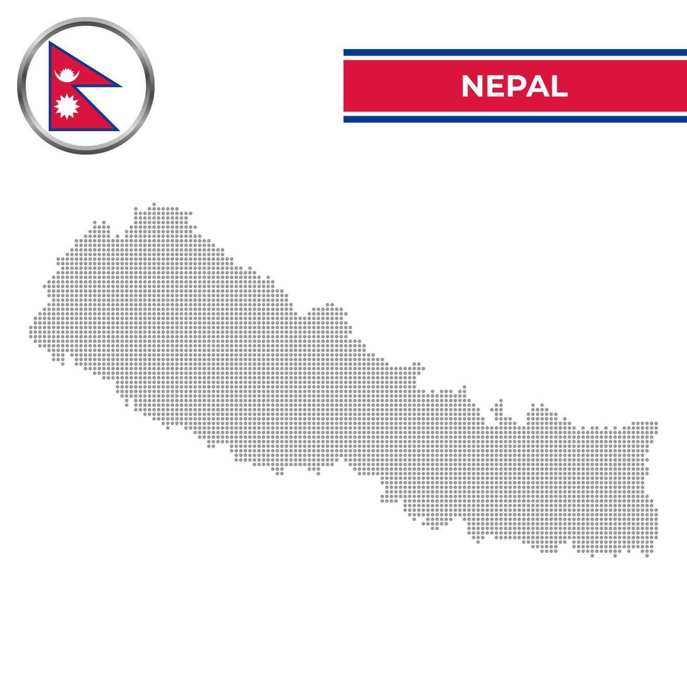 Dotted map of Nepal with circular flag vector