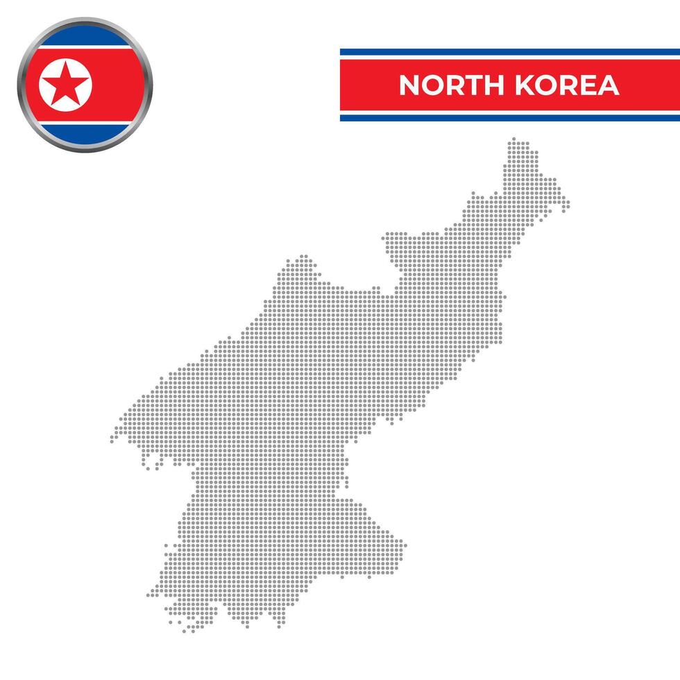Dotted map of North Korea with circular flag vector