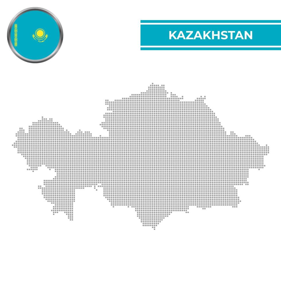 Dotted map of Kazakhstan with circular flag vector