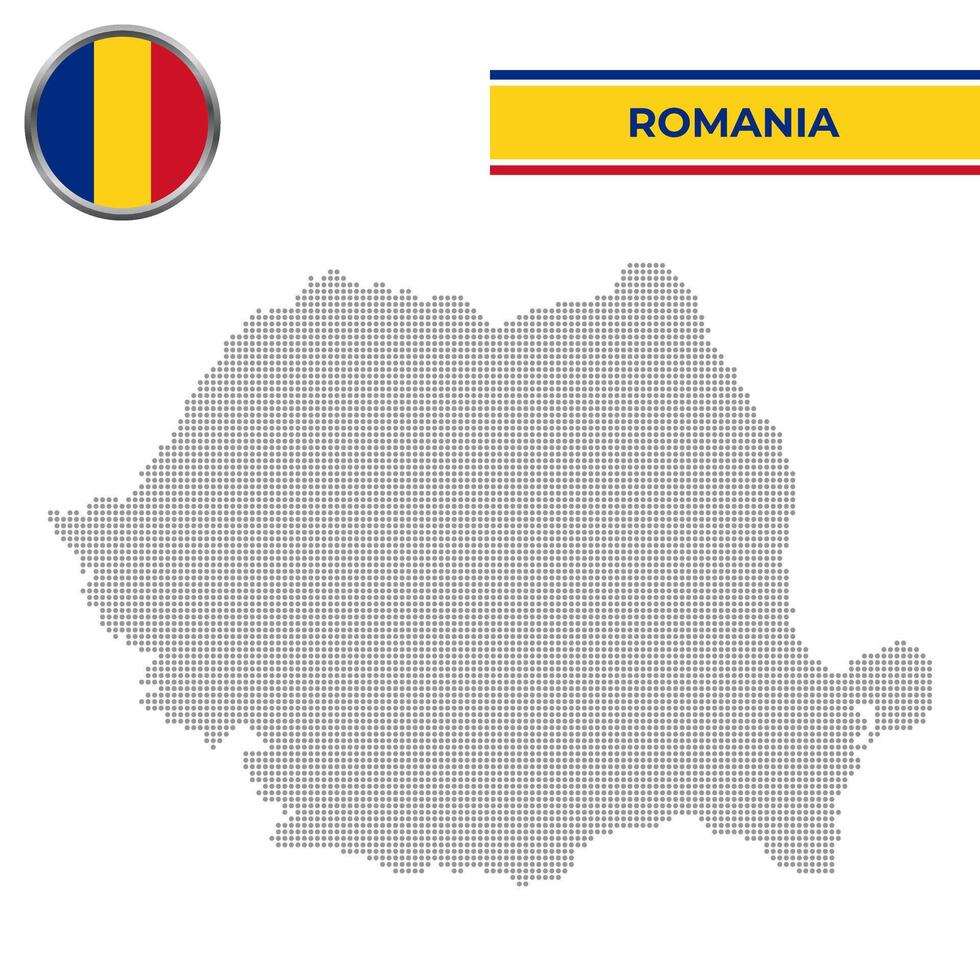 Dotted map of Romania with circular flag vector