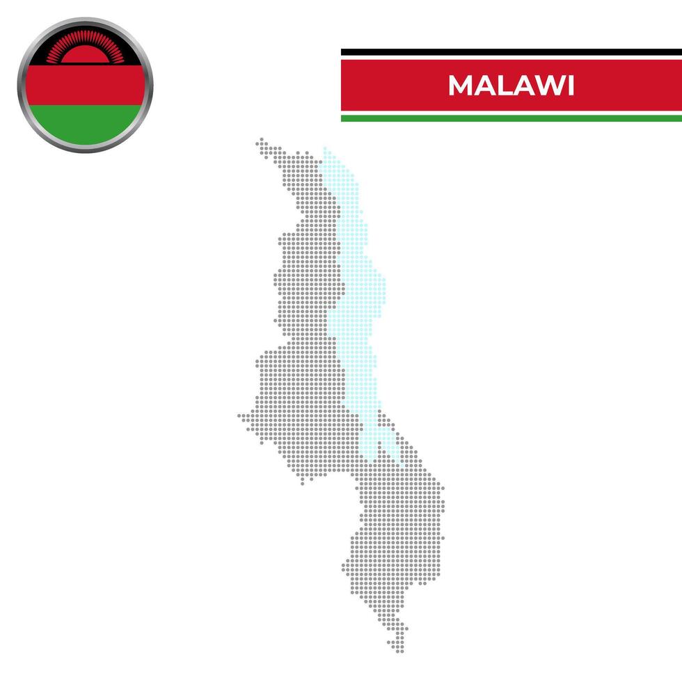 Dotted map of Malawi with circular flag vector
