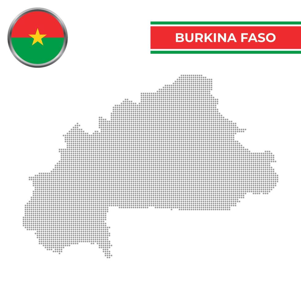 Dotted map of Burkina Faso with circular flag vector