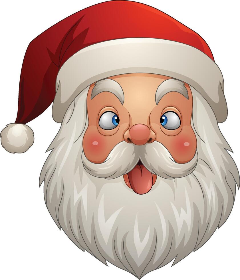 Cartoon santa claus head with tongue out and crazy eyes vector