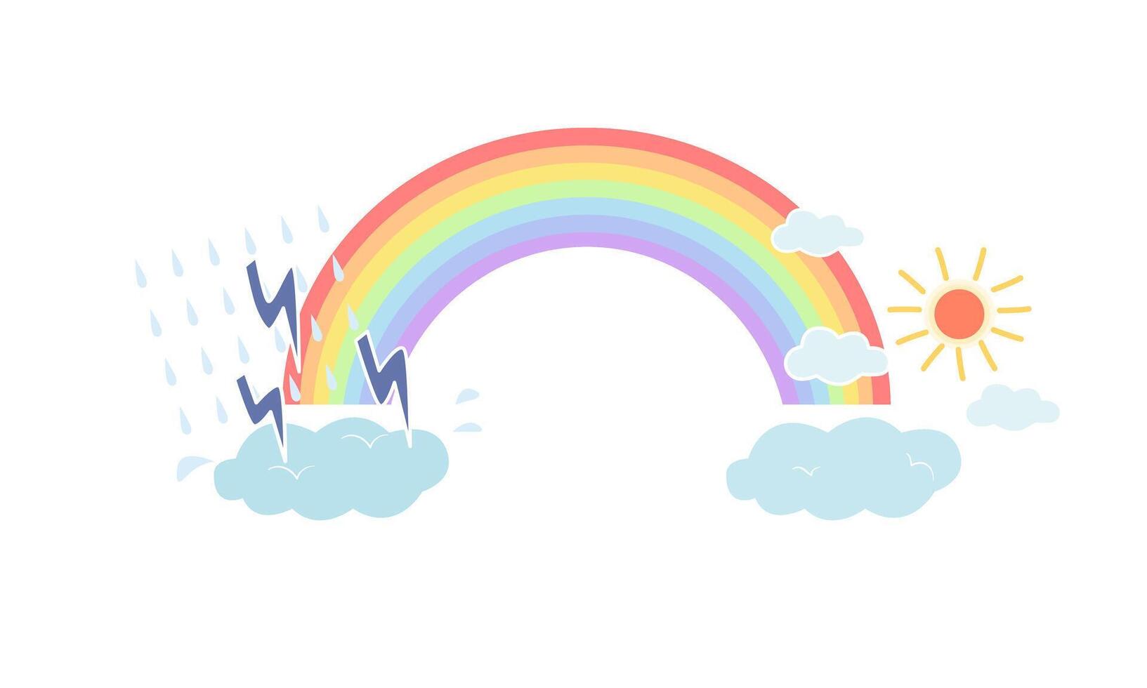 Isolated of rainbow with storm clouds and shiny cloud in mental health concept. vector