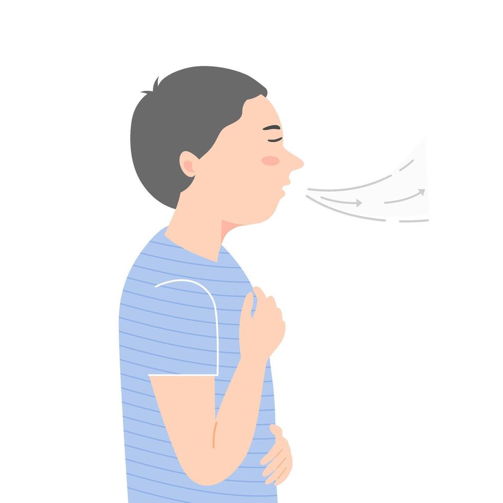Relaxed child boy breathing exercise. vector