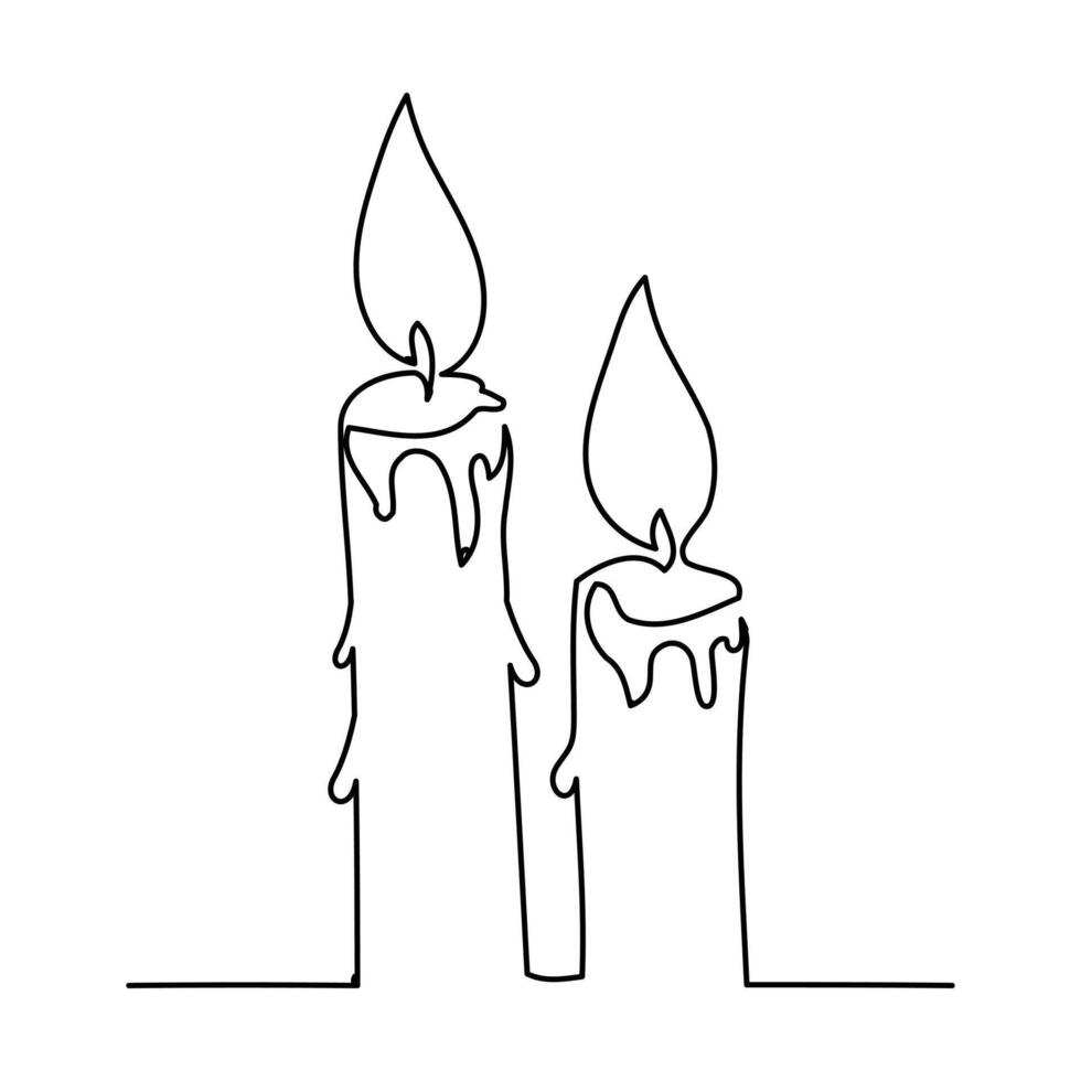 Continuous one line candle sketch art illustration vector
