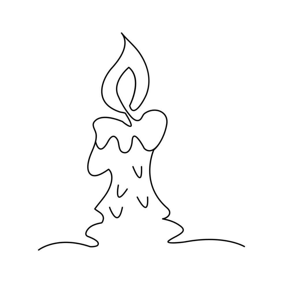 Continuous one line art candle sketch illustration vector