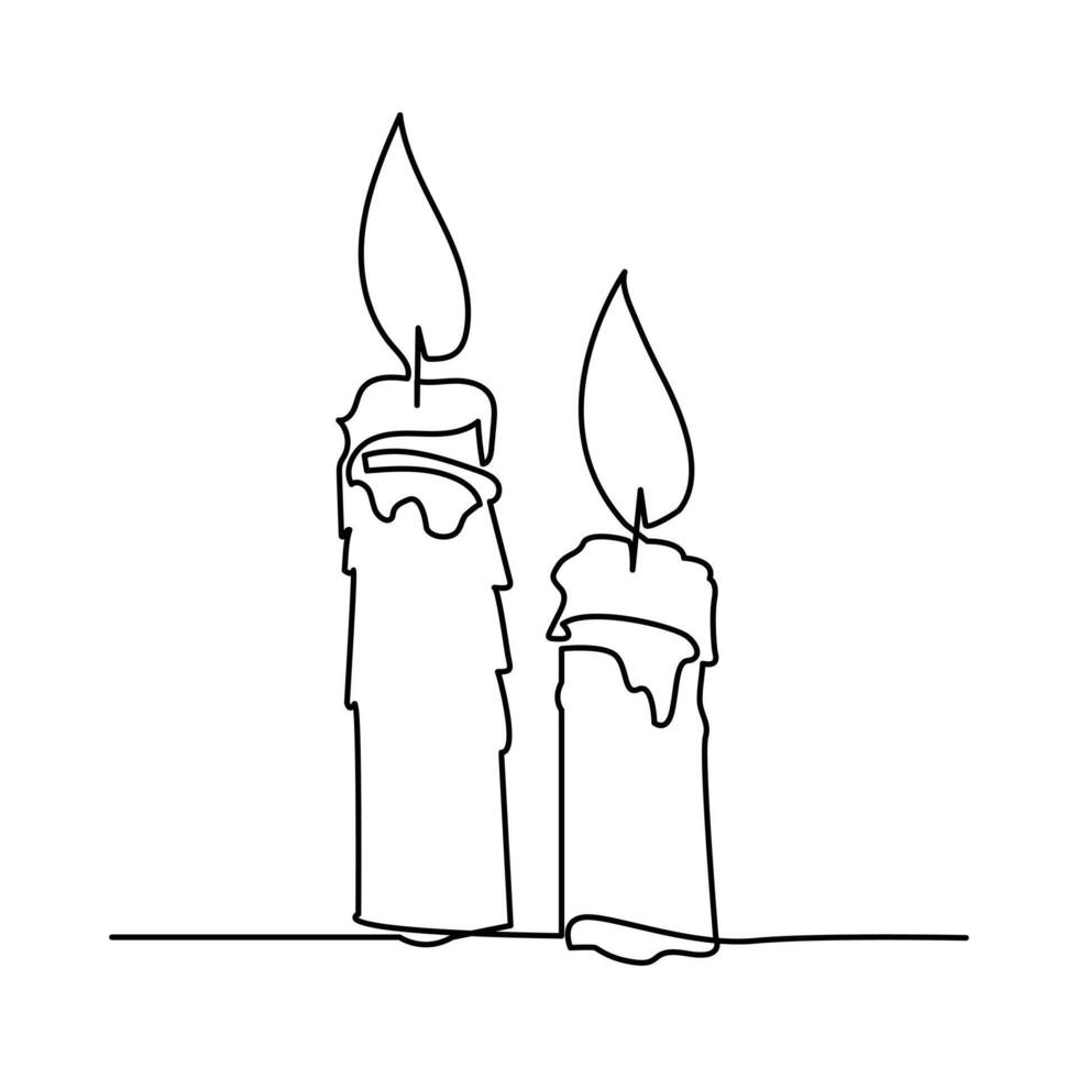 Continuous one line art candle sketch illustration vector