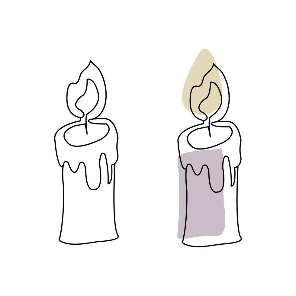 Continuous one line art candle illustration vector