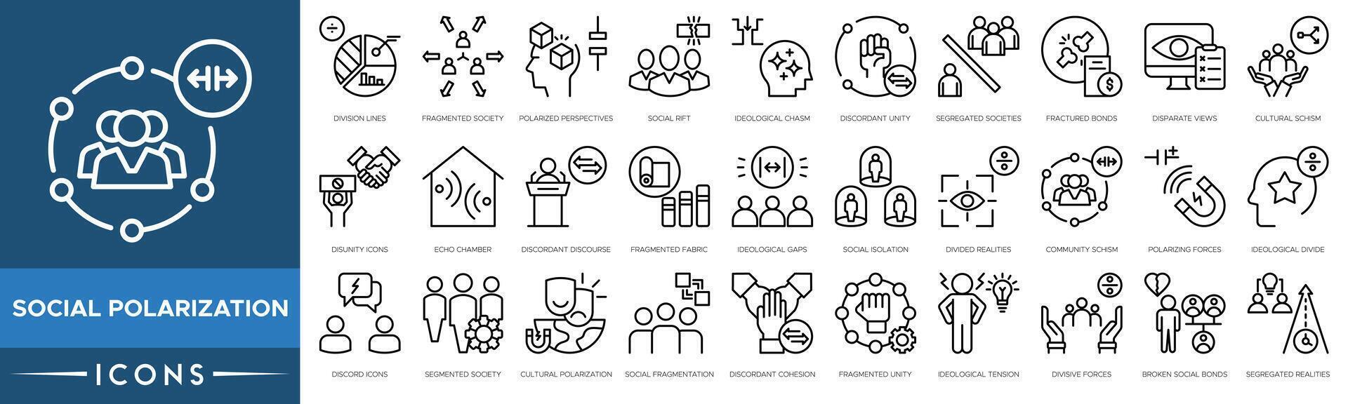Social Polarization icon. Division Lines, Fragmented Society, Polarized Perspectives, Social Rift, Ideological Chasm and Discordant Unity vector