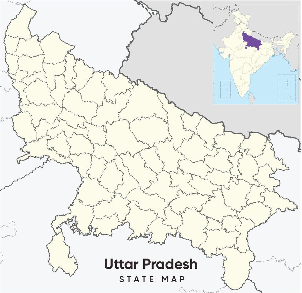 High Quality administrative and political map of State Uttar Pradesh in North India, with borders of the districts. Illustration for Office, Public Places vector