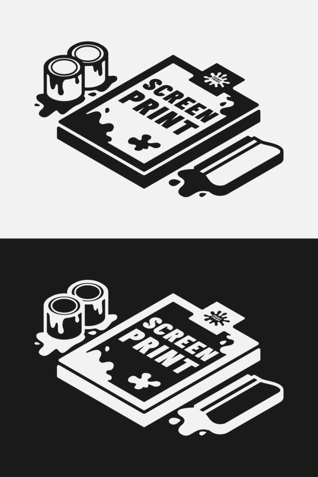 Vintage screen printing elements illustration in isometric style design for printable products. vector