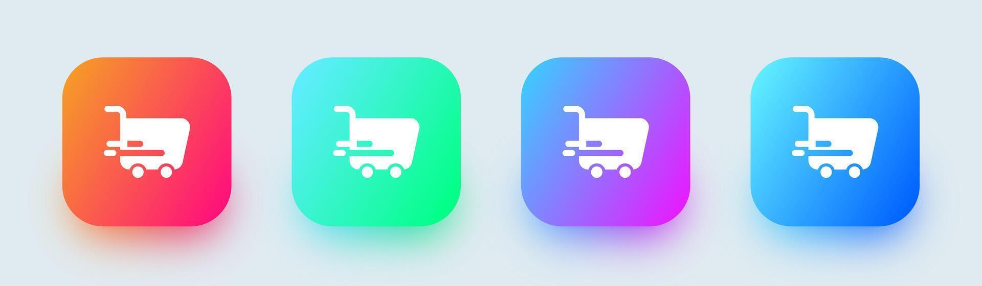 Shopping cart solid icon in square gradient colors. Buy signs illustration. vector