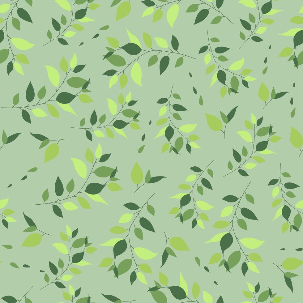 Seamless pattern green leaves. Flat template. Green background. vector