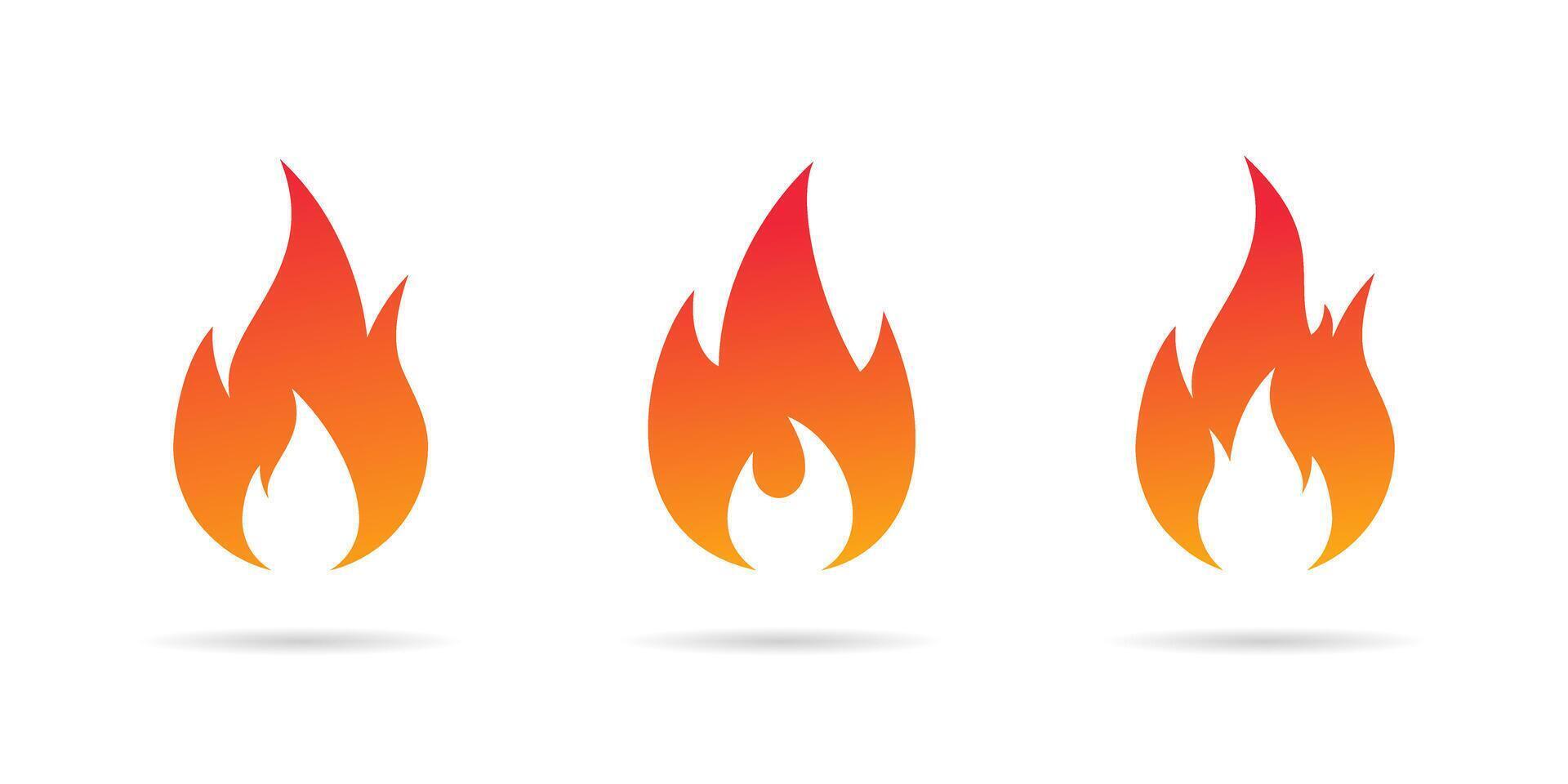Fire flame icon set in gradient style. Bonfire, burn illustration vector