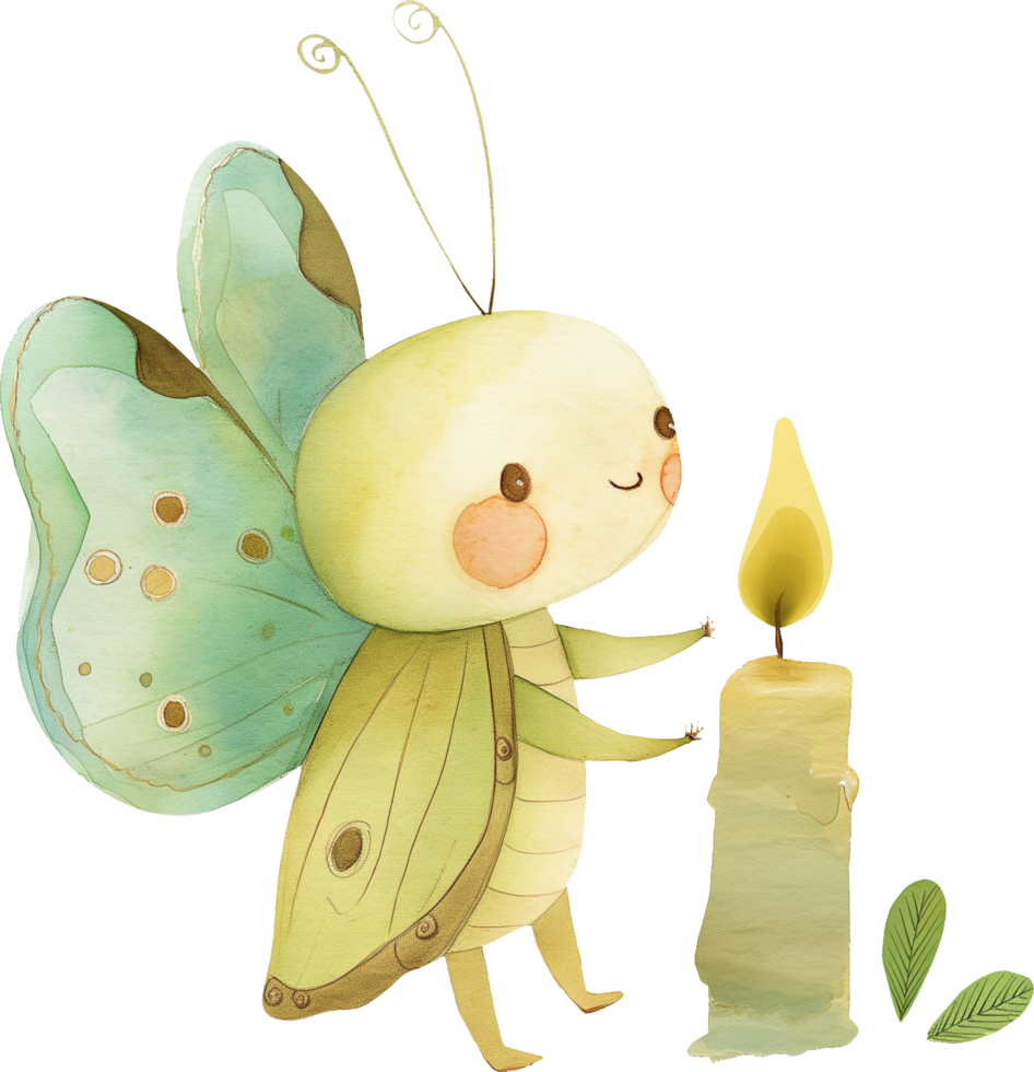 Cute Moth and Candle watercolor png