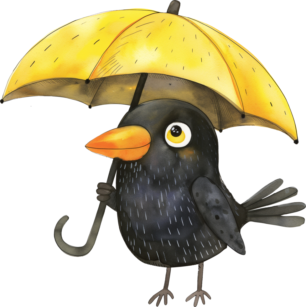 Umbrella and bird watercolor png