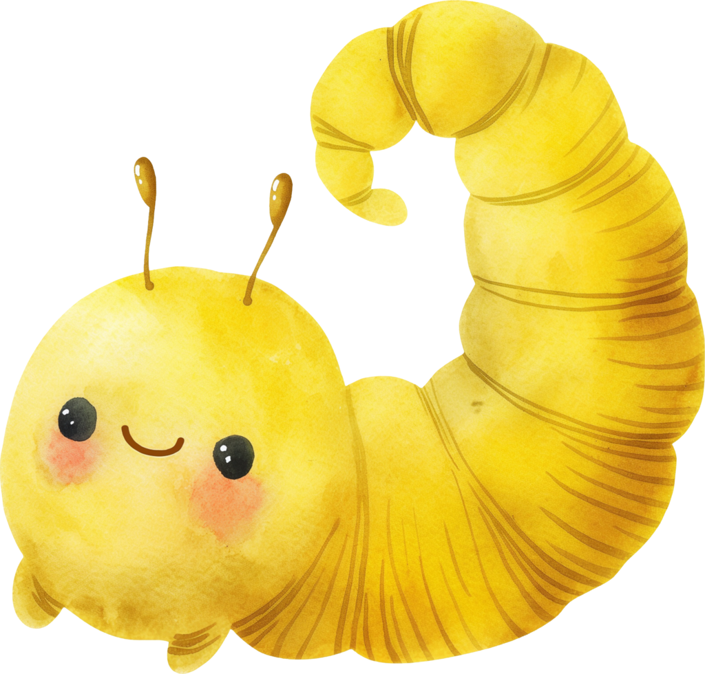 Cute yellow Silkworm watercolor png