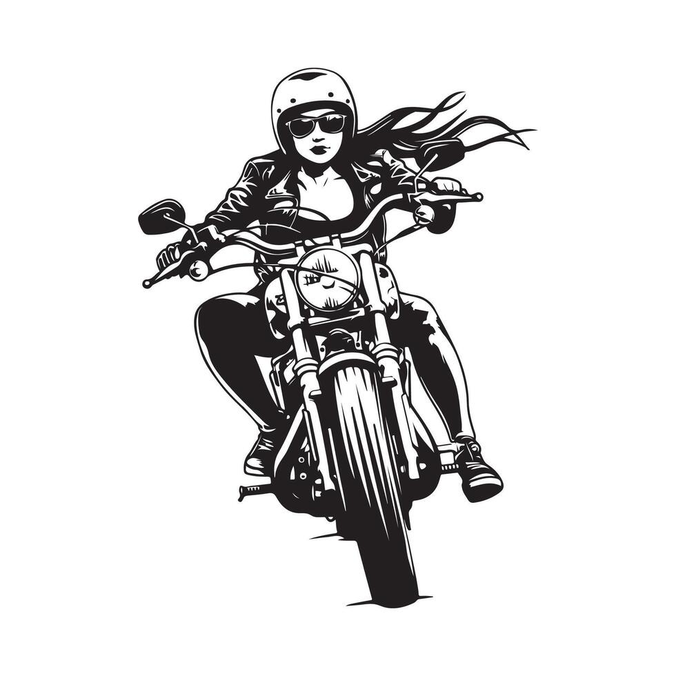 Woman riding classic motor image isolated on white background vector