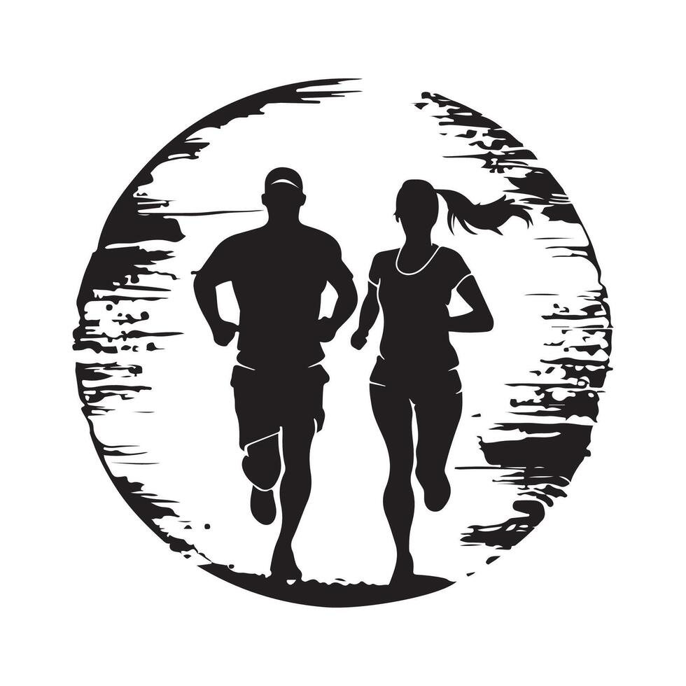 Man and Woman, Couple Running Jogging Training Exercising Together Stock Image vector