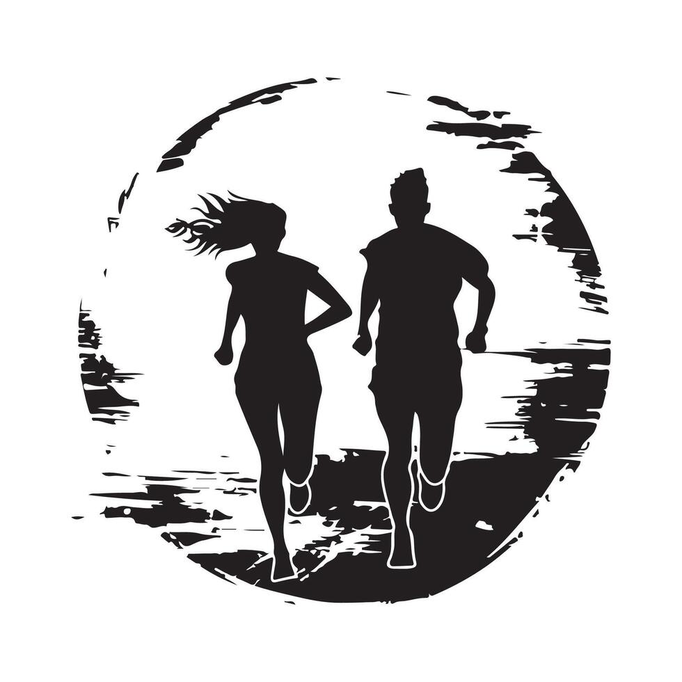 Man and Woman, Couple Running Jogging Training Exercising Together Stock Image vector