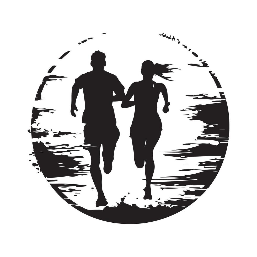 Man and Woman, Couple Running Jogging Training Exercising Together Stock Image vector