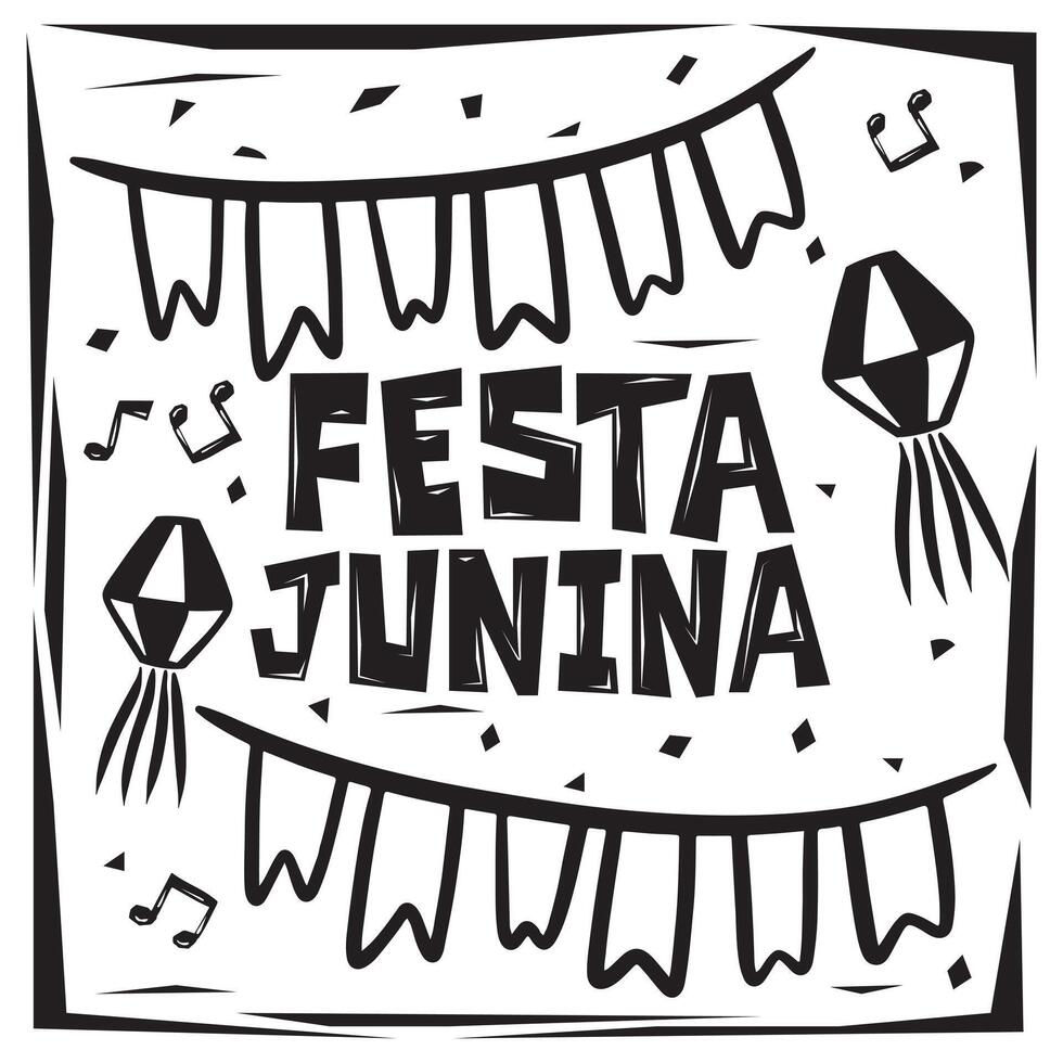 Festa Junina. Brazilian June Festival. Sign with balloons and flags. Vectorized cordel style graphic elements vector