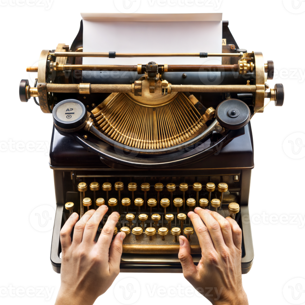 A person is typing on an old fashioned typewriter png