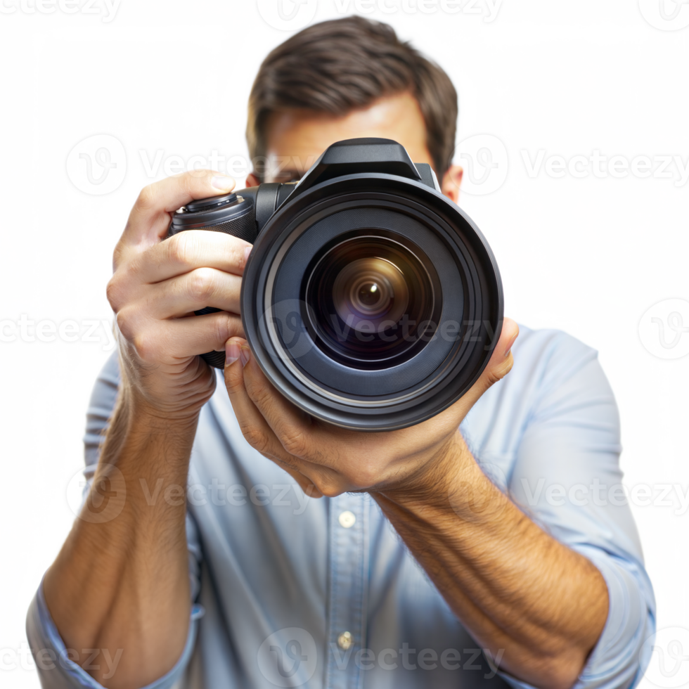 A man is holding a camera and taking a picture png