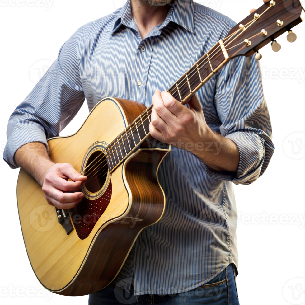 A man is playing a guitar with his left hand png
