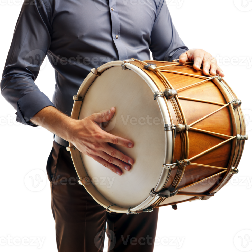 A man is holding a drum in his hands png